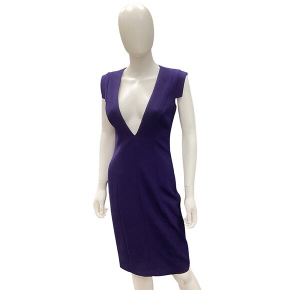 Hugo Boss Women’s Dress Size S Deep V Neck Back Zipper Cap Sleeve  Navy Blue - Picture 1 of 4